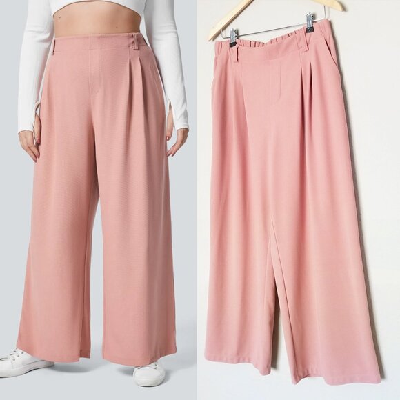 Halara Flex High Waisted Wide Leg Pocket Waffle Work Pants L Petite Rose Tan - Picture 5 of 15